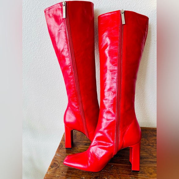 New! Zara Red Leather Knee-High Boots Women’s EU Size 39 - Picture 4 of 13